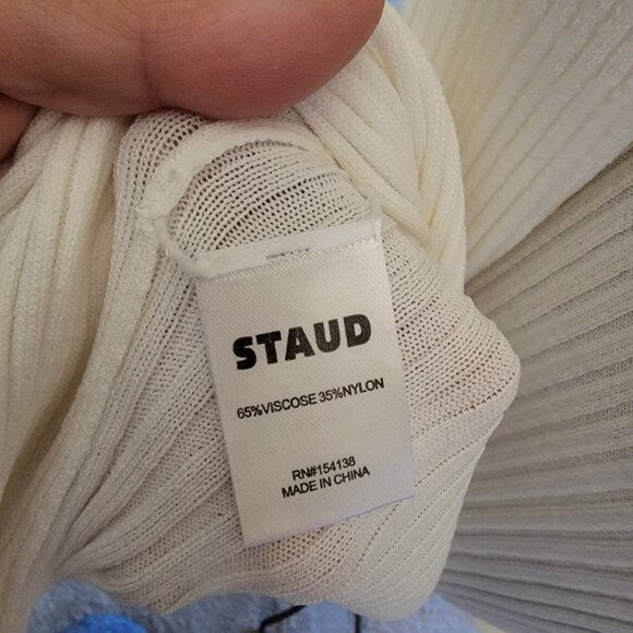 Staud Shoko Dress Beige Color Block Rib Sweater V Neck Button Front Midi Small - Picture 8 of 9